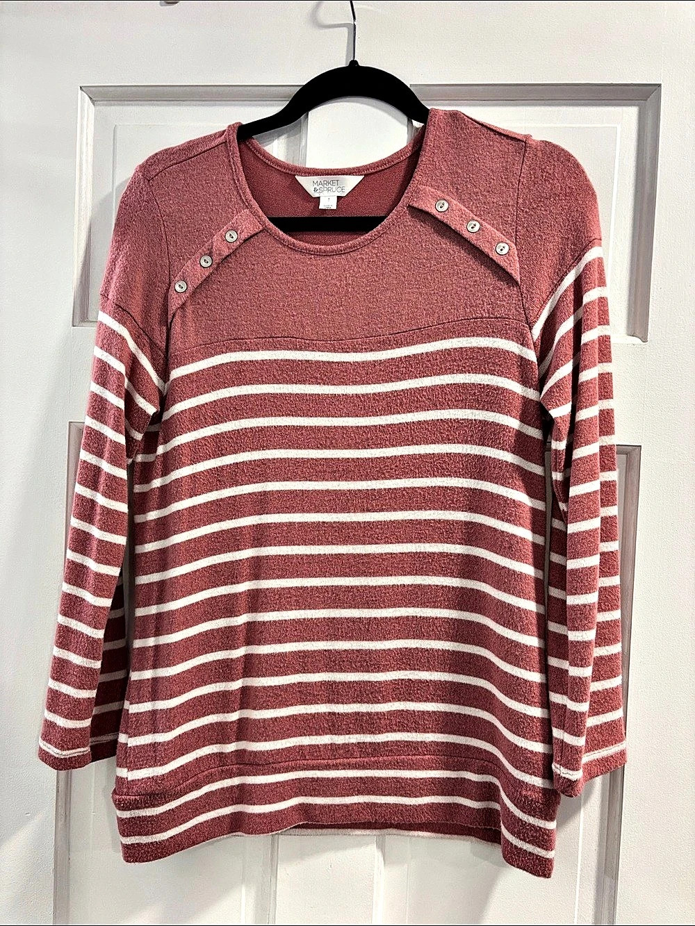 Market & Spruce Striped Long Sleeve Top in Mauve & White Size Small